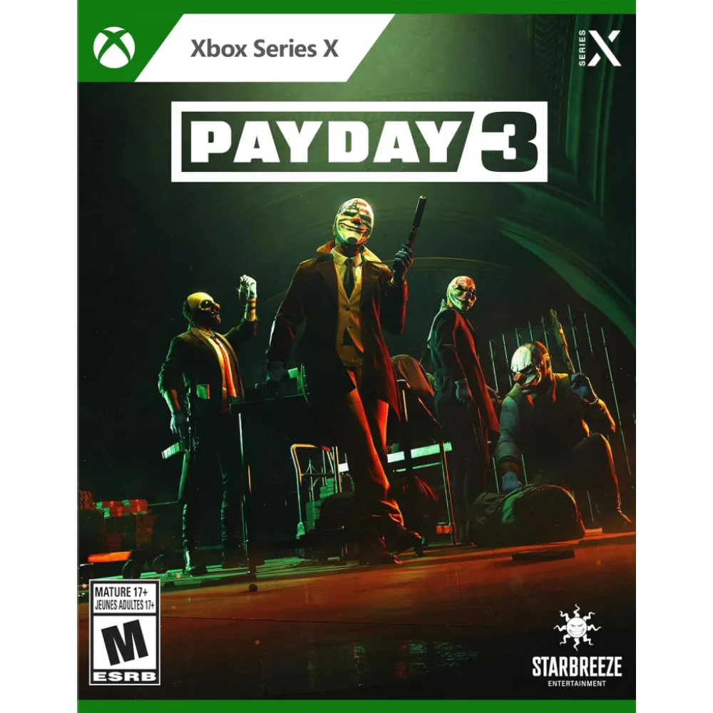 Payday 3 Xbox Series X siūlo įtemptus nusikaltimų nuotykius, kuriuose laukia bankų apiplėšimai, strategija, veiksmas ir adrenalino kupini iššūkiai.