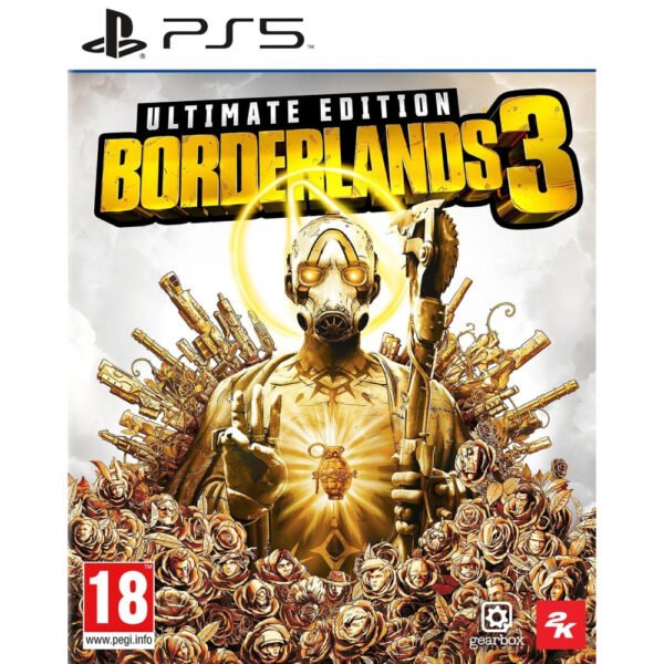 Borderlands 3 Ultimate Edition PS5 apima pagrindinį žaidimą, visus plėtinius ir kosmetinį turinį, kur žaidėjai tampa Vault Hunters.