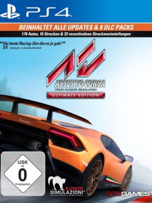 Assetto Corsa: Ultimate Edition PS4 suteikia tikrovišką lenktynių patirtį su tiksliai atkurtomis trasomis ir automobiliais.