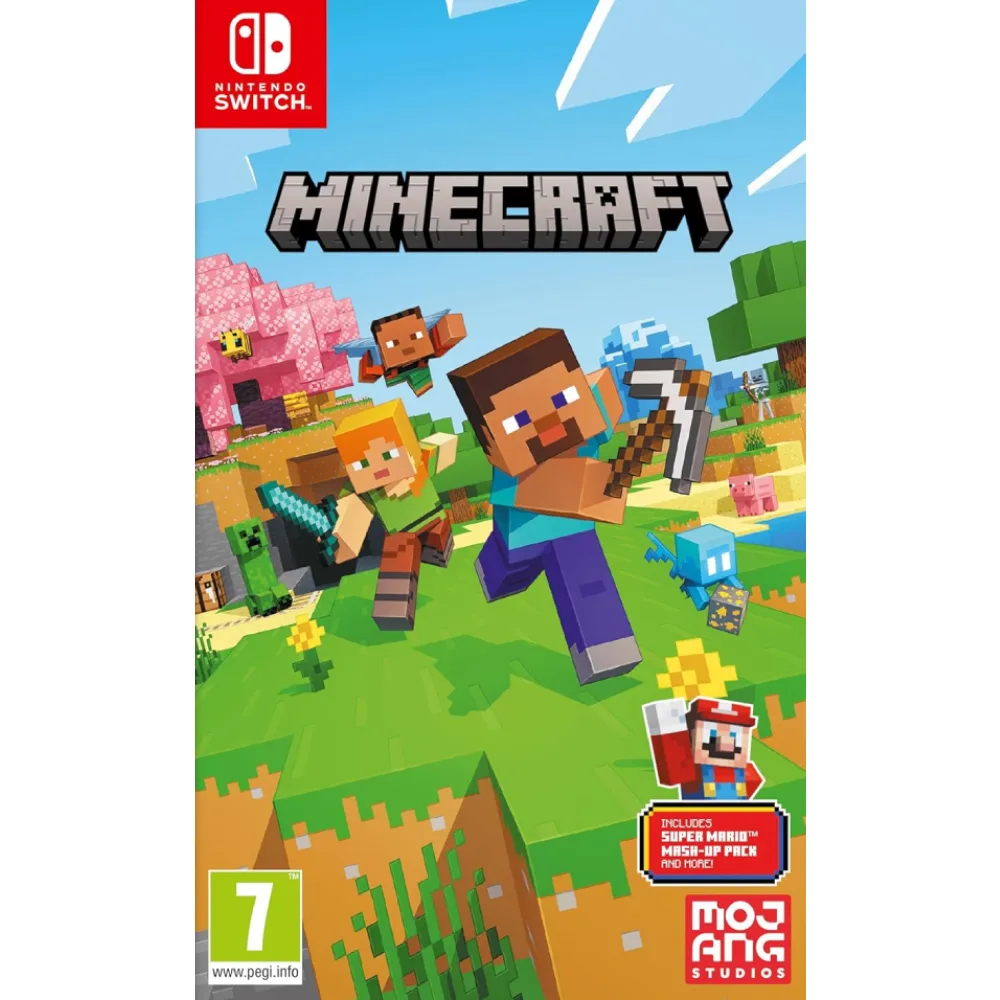Minecraft Nintendo Switch suteikia galimybę pasinerti į neribotą kūrybos ir nuotykių pasaulį, kuriame galima statyti, tyrinėti ir išgyventi.